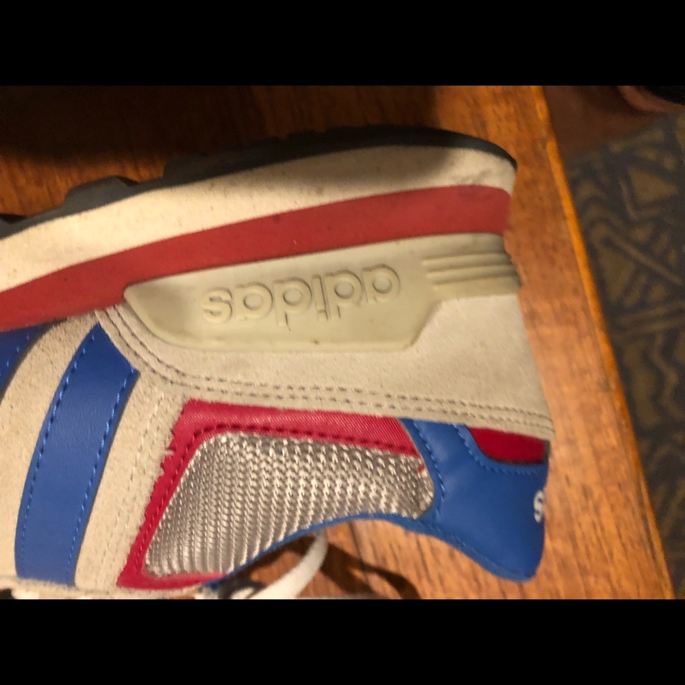 Adidas red white and blue sneakers